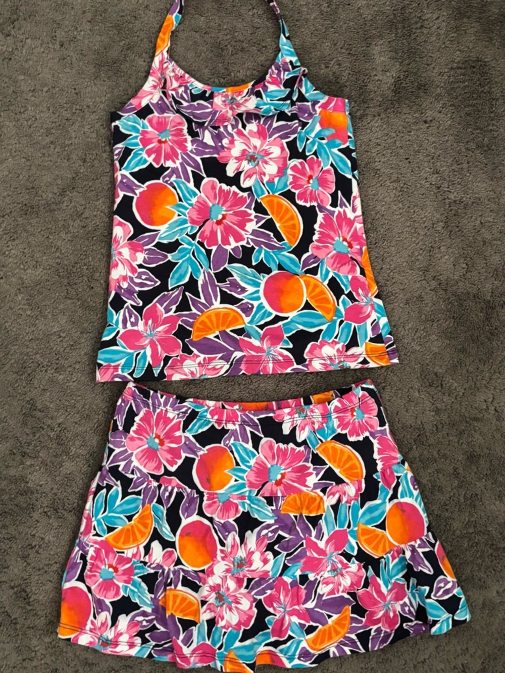 Vintage EST 1989 The Children's Place Girls Floral Top & Skirt Set L10/12 Cotton